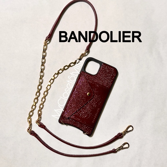 BANDOLIER Lacquer Patent Leather 14 MINI Crossbody Chain Case SET RARE Wine Gold - Picture 2 of 10